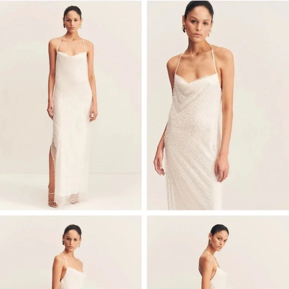 【Shona Joy】ビーズメッシュドレスiridescent double cowl maxi Iridescent Double Cowl Open Back Maxi Dress | Ivory